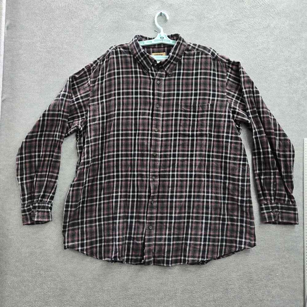 The Foundry Supply Co. Men Button Up Shirt 2XLT Black‎ Plaid Flannel